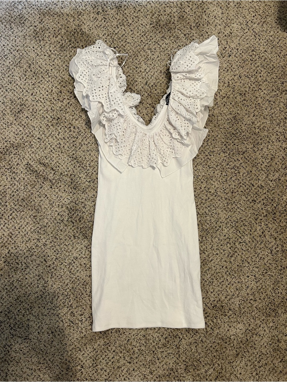 Zara White Eyelet Ruffle Mini Dress